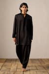 Buy_Ituvana_Black Silk, Linen Applique Pathani Set _at_Aza_Fashions