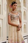 Shop_Nea By Nikita Tiwari_Blush Tissue Embroidery Round Neck Metallic Pink Jumpsuit _at_Aza_Fashions