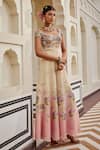Buy_Nea By Nikita Tiwari_Blush Tissue Embroidery Round Neck Metallic Pink Jumpsuit _at_Aza_Fashions