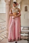 Buy_Nea By Nikita Tiwari_Pink Tissue, Organza Embroidery, Sequins V-neck Metallic Blush Pants Set _at_Aza_Fashions