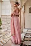 Shop_Nea By Nikita Tiwari_Pink Tissue, Organza Embroidery, Sequins V-neck Metallic Blush Pants Set _at_Aza_Fashions