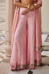 Buy_Nea By Nikita Tiwari_Pink Tissue, Organza Embroidery, Sequins V-neck Metallic Blush Pants Set _Online_at_Aza_Fashions