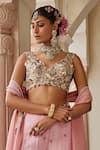 Shop_Nea By Nikita Tiwari_Pink Tissue, Organza Embroidery, Sequins V-neck Metallic Blush Pants Set _Online_at_Aza_Fashions