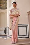 Buy_Nea By Nikita Tiwari_Pink Tissue Embroidery, Sequins Sweetheart Neck Metallic Blush Saree Set _at_Aza_Fashions