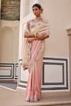 Shop_Nea By Nikita Tiwari_Pink Tissue Embroidery, Sequins Sweetheart Neck Metallic Blush Saree Set _at_Aza_Fashions