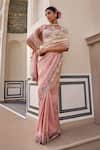 Buy_Nea By Nikita Tiwari_Pink Tissue Embroidery, Sequins Sweetheart Neck Metallic Blush Saree Set _Online_at_Aza_Fashions