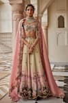 Buy_Nea By Nikita Tiwari_Pink Tissue Sequins, Embroidery Round Neck Metallic Blush Lehenga Set _at_Aza_Fashions