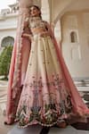 Nea By Nikita Tiwari_Pink Tissue Sequins, Embroidery Round Neck Metallic Blush Lehenga Set _Online_at_Aza_Fashions