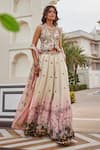 Shop_Nea By Nikita Tiwari_Pink Tissue Sequins, Embroidery V-neck Metallic Blush Palazzo Set _at_Aza_Fashions