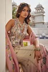 Buy_Nea By Nikita Tiwari_Pink Tissue Sequins, Embroidery V-neck Metallic Blush Palazzo Set _Online_at_Aza_Fashions