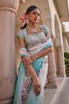 Nea By Nikita Tiwari_Green Organza Embroidery Round Neck Neeraja Metallic Sea Saree Set _Online_at_Aza_Fashions