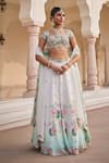 Buy_Nea By Nikita Tiwari_Green Silk, Organza Sequins, Embroidery Square Neck Metallic Sea Lehenga Set _at_Aza_Fashions
