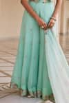 Buy_Nea By Nikita Tiwari_Green Tissue, Organza Embroidery V-neck Metallic Sea Pant Set _Online_at_Aza_Fashions