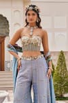 Buy_Nea By Nikita Tiwari_Blue Tissue Sequins Sweetheart Neck Designer Pant Set _Online_at_Aza_Fashions