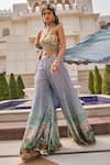 Shop_Nea By Nikita Tiwari_Blue Tissue Sequins Sweetheart Neck Designer Pant Set _Online_at_Aza_Fashions