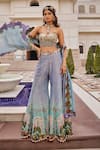 Nea By Nikita Tiwari_Blue Tissue Sequins Sweetheart Neck Designer Pant Set _Online_at_Aza_Fashions