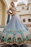 Buy_Nea By Nikita Tiwari_Blue Tissue Sequins, Embroidery Square Neck Neeraja Lehenga Set _Online_at_Aza_Fashions