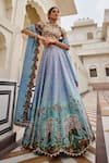 Buy_Nea By Nikita Tiwari_Blue Tissue Sequins, Embroidery Square Neck Neeraja Lehenga Set _at_Aza_Fashions