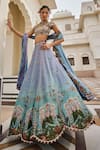 Nea By Nikita Tiwari_Blue Tissue Sequins, Embroidery Square Neck Neeraja Lehenga Set _Online_at_Aza_Fashions
