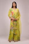Buy_Samyukta Singhania_Green Chinon, Silk Embroidery, Sequins Square Neck Floral Set _at_Aza_Fashions