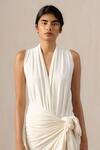 Ituvana_White Jersey V-neck Kaya Skirt Set _Online_at_Aza_Fashions