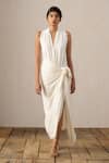 Shop_Ituvana_White Jersey V-neck Kaya Skirt Set _at_Aza_Fashions