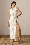 Buy_Ituvana_White Jersey V-neck Kaya Skirt Set _at_Aza_Fashions