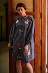 Buy_Nika 1.0_Blue Cotton Embroidery Round Neck Florence Multi Dress _at_Aza_Fashions