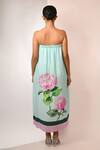 Shop_Rimi Nayak_Blue Bemberg, Satin Embroidery Off-shoulder Hydrangea Dress _at_Aza_Fashions