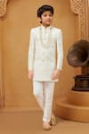 Shop_Arihant Rai Sinha_White Cotton, Silk Embroidery, Pearls Sherwani And Pant Set _at_Aza_Fashions