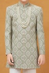 Arihant Rai Sinha_Green Silk, Cotton Embroidery Pista Sherwani And White Pant Set _Online_at_Aza_Fashions