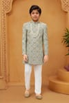 Buy_Arihant Rai Sinha_Green Silk, Cotton Embroidery Pista Sherwani And White Pant Set _at_Aza_Fashions