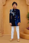 Buy_Petite Pomme_Blue Velvet, Cotton, Silk Embroidery Sherwani With White Pant _at_Aza_Fashions