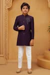 Buy_Petite Pomme_Wine Silk, Cotton Embroidery Sherwani With White Pant Set _at_Aza_Fashions