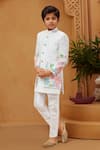 Shop_Arihant Rai Sinha_White Silk, Cotton Embroidery Floral Sherwani And Pant Set _at_Aza_Fashions