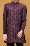 Buy_Petite Pomme_Wine Silk, Cotton Embroidery Malai Sherwani With White Pant _Online_at_Aza_Fashions