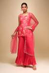 Buy_Samyukta Singhania_Pink Cotton, Silk, Georgette, Net Embroidery Round Neck Floral Kurta Sharara Set _Online_at_Aza_Fashions