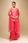 Buy_Samyukta Singhania_Pink Cotton, Silk, Georgette, Net Embroidery Round Neck Floral Kurta Sharara Set _at_Aza_Fashions