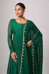 Samyukta Singhania_Green Chanderi Embroidery Round Neck Dark Anarkali With Dupatta _at_Aza_Fashions