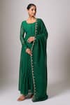 Buy_Samyukta Singhania_Green Chanderi Embroidery Round Neck Dark Anarkali With Dupatta _at_Aza_Fashions