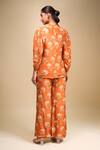 Shop_Samyukta Singhania_Orange Crepe V-neck Floral Print Jacket And Pant Set _at_Aza_Fashions