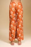 Samyukta Singhania_Orange Crepe V-neck Floral Print Jacket And Pant Set _Online_at_Aza_Fashions