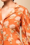 Samyukta Singhania_Orange Crepe V-neck Floral Print Jacket And Pant Set _at_Aza_Fashions
