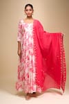 Shop_Samyukta Singhania_White Cotton Square Neck Floral Print Anarkali Set With Dupatta _Online_at_Aza_Fashions