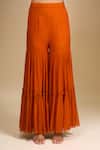 Samyukta Singhania_Orange Crepe Round Neck Floral Peplum Kurta And Gharara Set _Online_at_Aza_Fashions