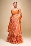 Samyukta Singhania_Orange Organza Embroidery Round Neck Floral Lehenga Set _Online_at_Aza_Fashions