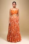 Shop_Samyukta Singhania_Orange Organza Embroidery Round Neck Floral Lehenga Set _Online_at_Aza_Fashions