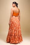 Shop_Samyukta Singhania_Orange Organza Embroidery Round Neck Floral Lehenga Set _at_Aza_Fashions