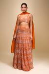 Buy_Samyukta Singhania_Orange Organza Round Neck Floral Lehenga Set _Online_at_Aza_Fashions