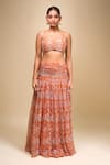 Shop_Samyukta Singhania_Orange Organza Round Neck Floral Lehenga Set _Online_at_Aza_Fashions